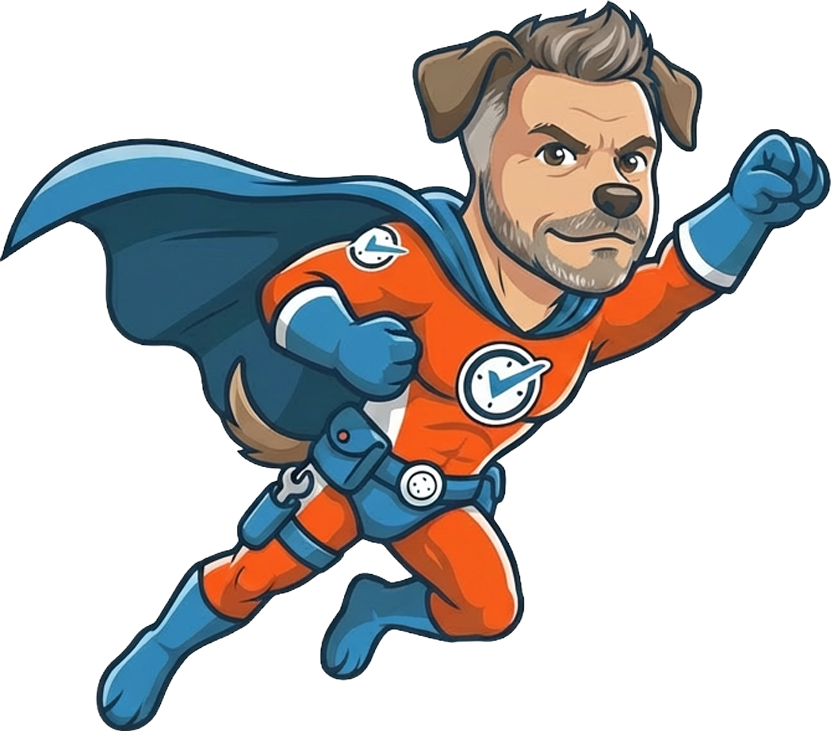 Captain Coupon the Discount Dog, the Hales AC savings hero — Jeremy sniffing out the best deals for your home