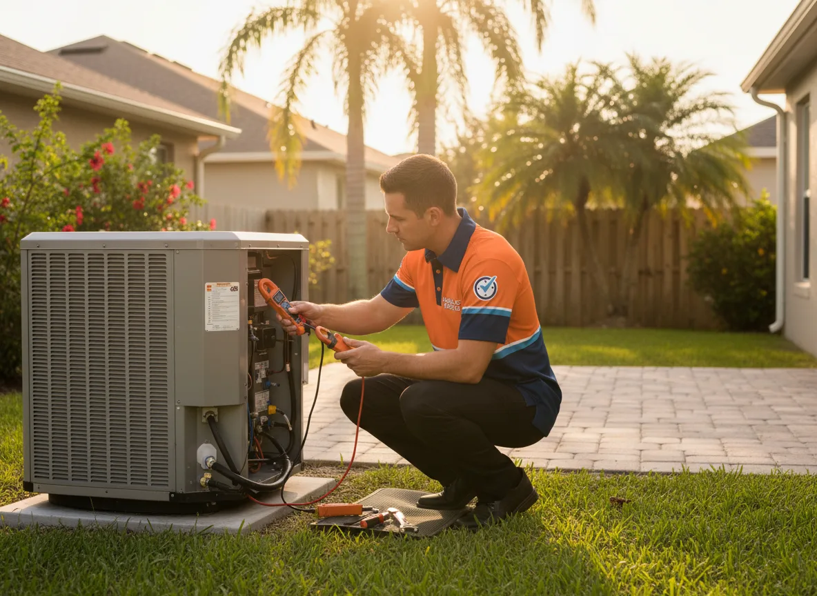 Hales AC technician performing precision HVAC maintenance at a Tampa Bay home