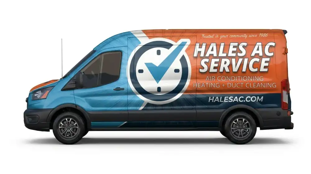 Hales AC branded service van with blue and orange graphics