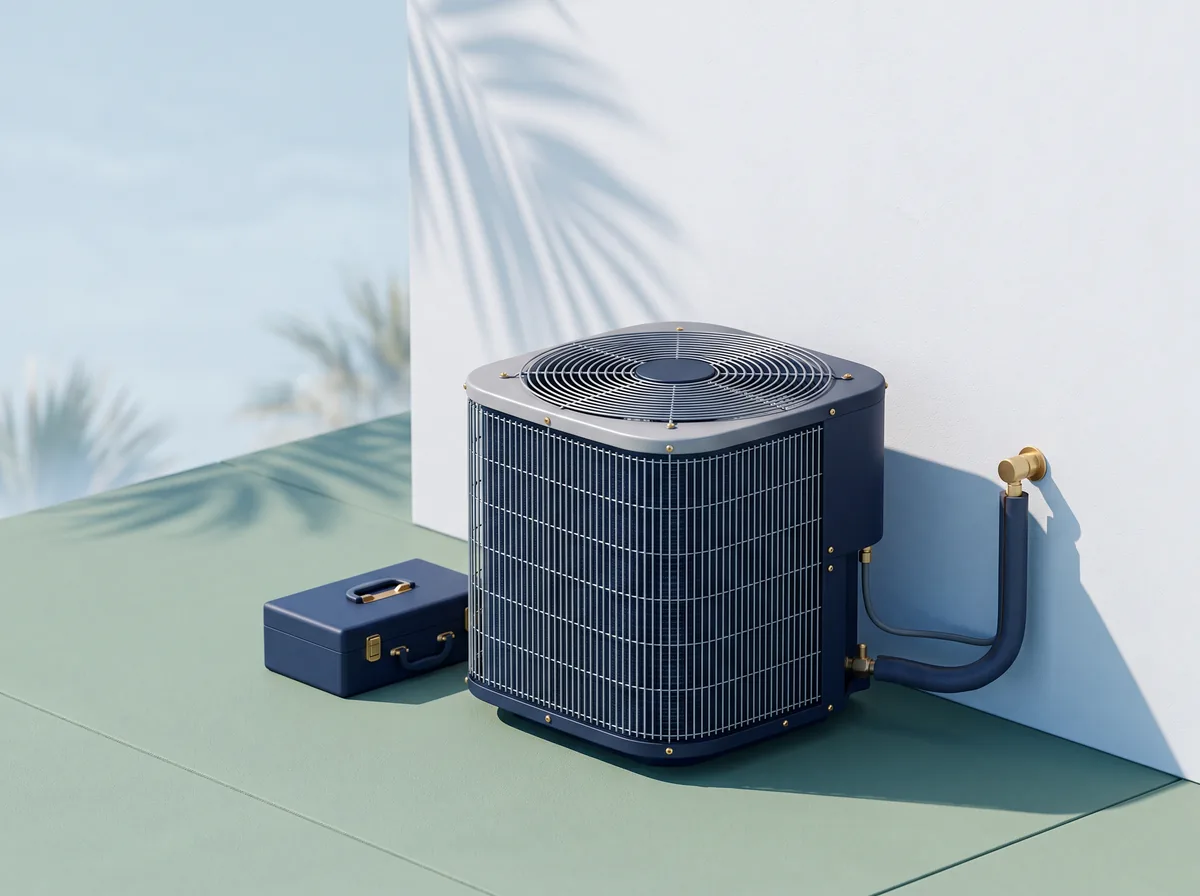 Illustration of an outdoor AC unit and service tools